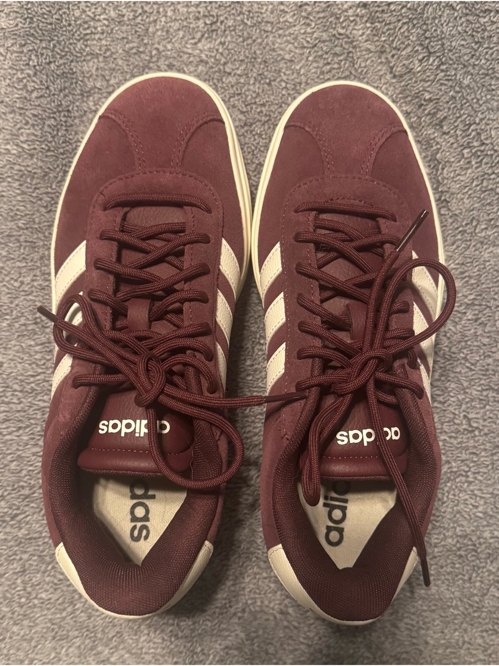 adidas Women’s Burgundy Suede Sneakers with Cream Stripes